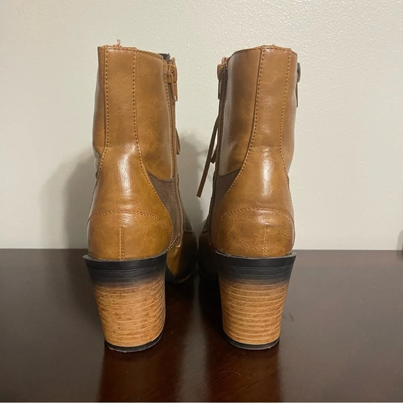 Pierre Dumas Lace Up Zipper Boots Women’s 8.5 Two Tone Heeled Brown western - Picture 4 of 6